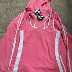 Pink and White Athletic Hoodie and Tank Set